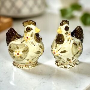 Temptations by Tara Old World Brown Roosters Salt and Pepper Shakers Set NWT